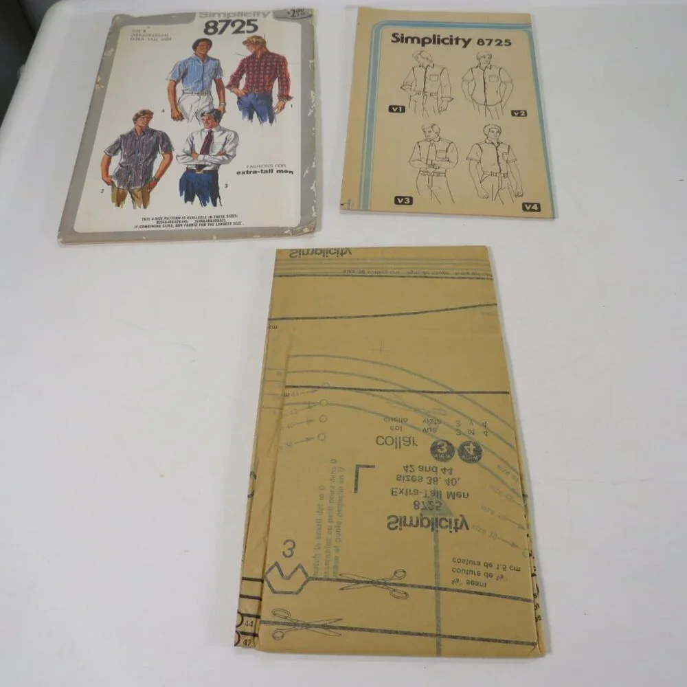 Simplicity 8725 Clothing Pattern Extra Tall Mens 38-44 Shirt UNCUT